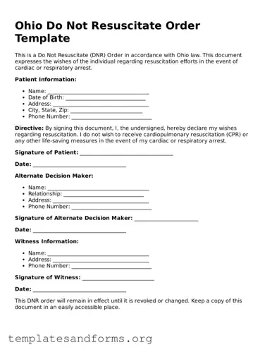 Free Do Not Resuscitate Order Form for the State of Ohio