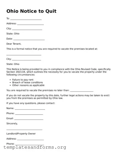 Free Notice to Quit Form for the State of Ohio