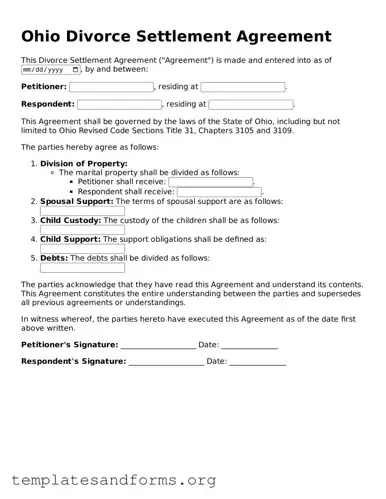 Free Divorce Settlement Agreement Form for the State of Ohio