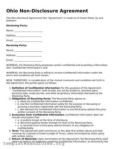 Free Non-disclosure Agreement Form for the State of Ohio