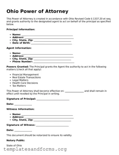 Free Power of Attorney Form for the State of Ohio