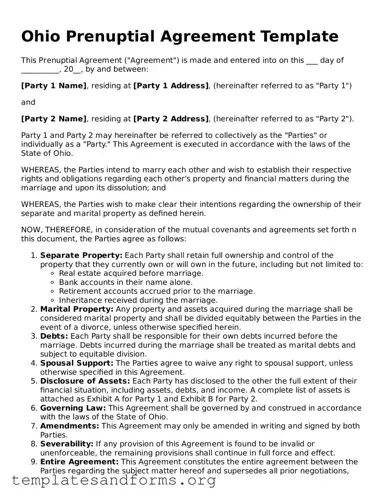 Free Prenuptial Agreement Form for the State of Ohio
