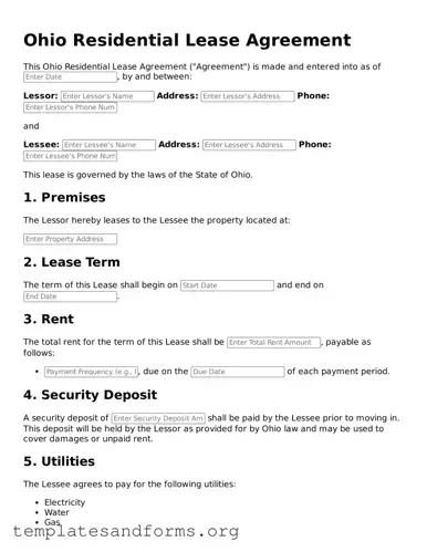 Free Residential Lease Agreement Form for the State of Ohio