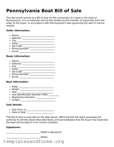 Free Boat Bill of Sale Form for the State of Pennsylvania