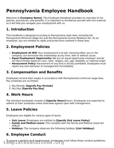 Free Employee Handbook Form for the State of Pennsylvania