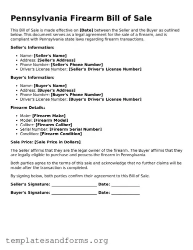 Free Firearm Bill of Sale Form for the State of Pennsylvania