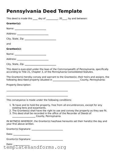 Free Deed Form for the State of Pennsylvania