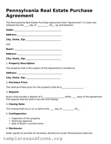 Free Real Estate Purchase Agreement Form for the State of Pennsylvania