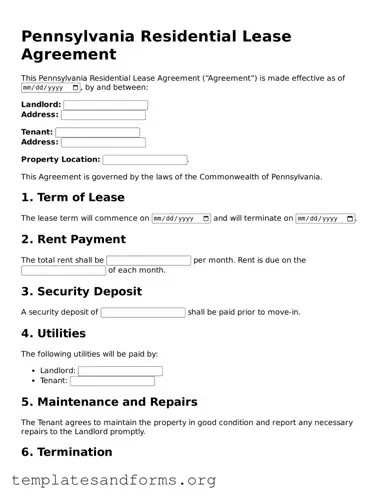 Free Residential Lease Agreement Form for the State of Pennsylvania