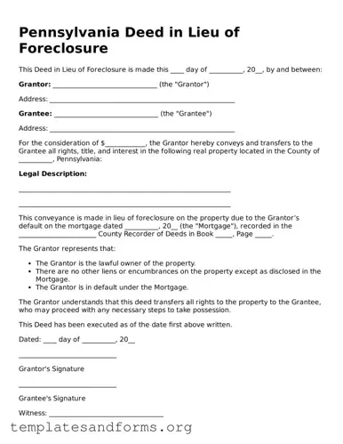Free Deed in Lieu of Foreclosure Form for the State of Pennsylvania