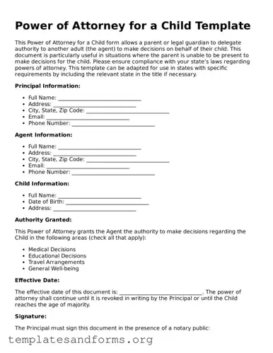 Blank Power of Attorney for a Child Document