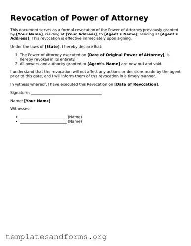 Blank Revocation of Power of Attorney Document