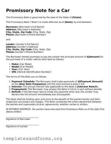 Blank Promissory Note for a Car Document