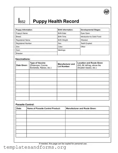 Fill in a Valid Puppy Health Record Form
