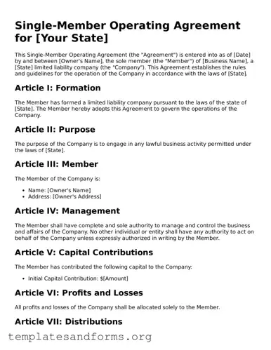 Blank Single-Member Operating Agreement Document