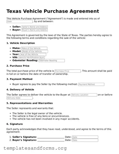 Free Vehicle Purchase Agreement Form for the State of Texas
