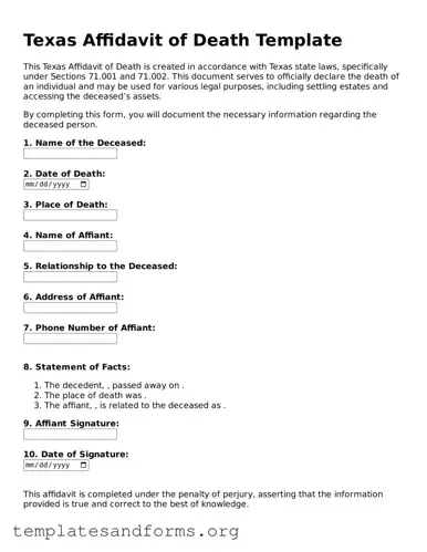 Free Affidavit of Death Form for the State of Texas