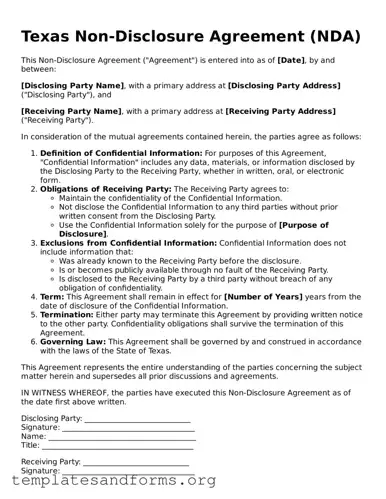 Free Non-disclosure Agreement Form for the State of Texas