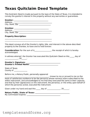 Free Quitclaim Deed Form for the State of Texas