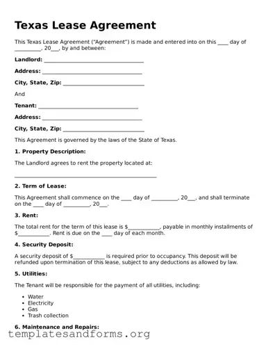 Free Lease Agreement Form for the State of Texas