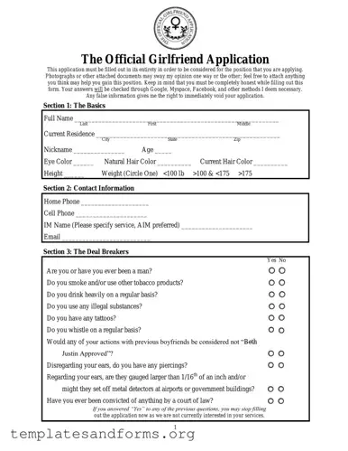 Fill in a Valid Girlfriend Application Form