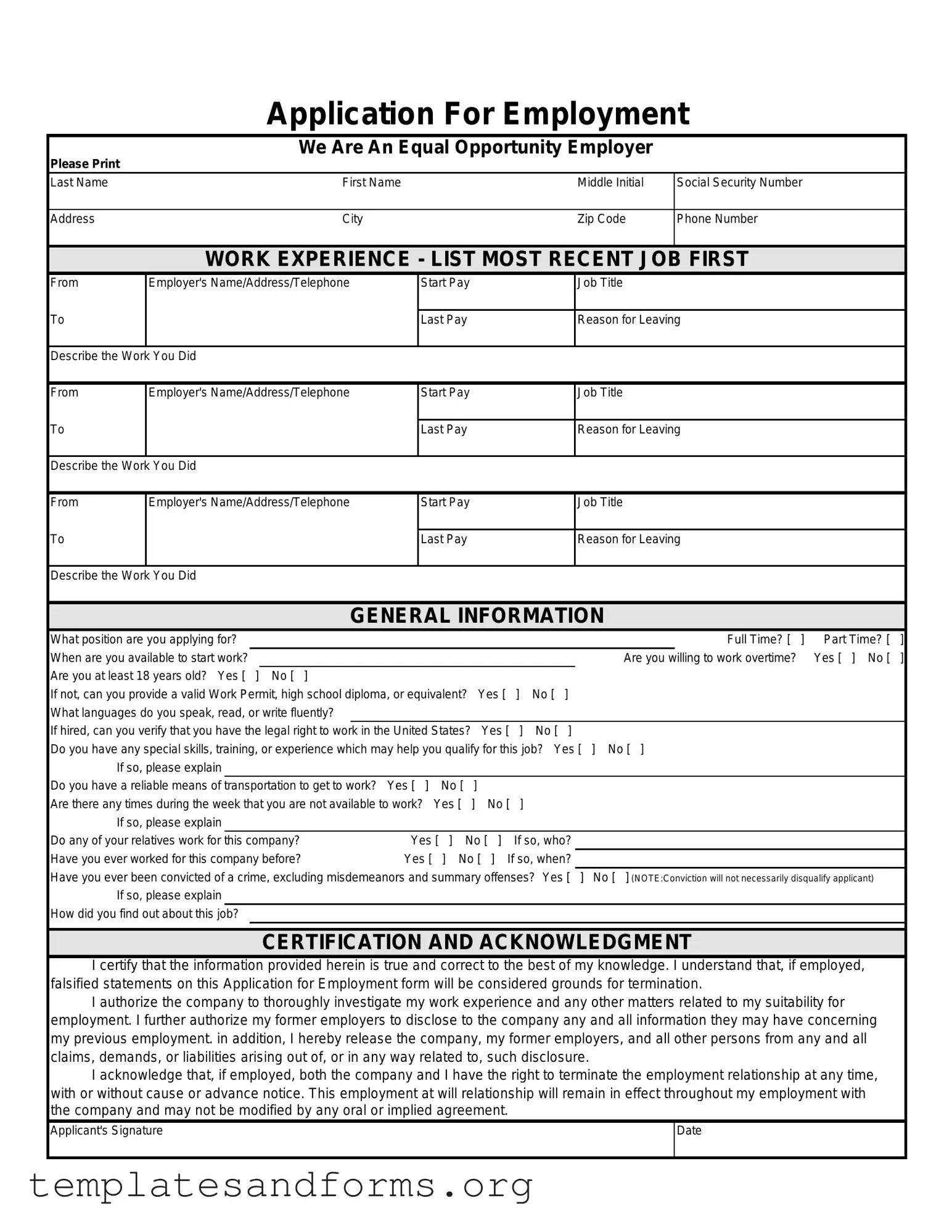 Fill in a Valid Spanish Application Employment Form