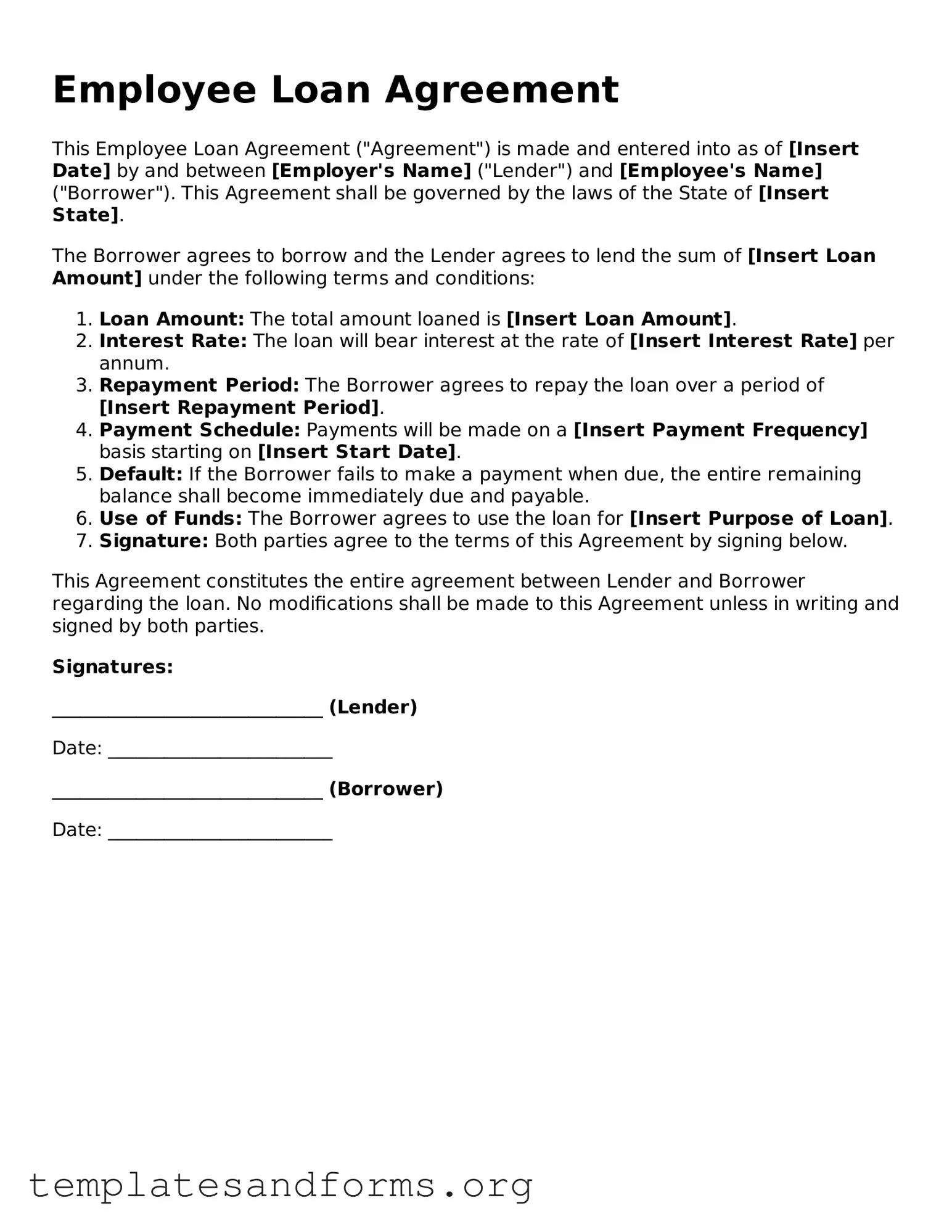 Blank Employee Loan Agreement Document