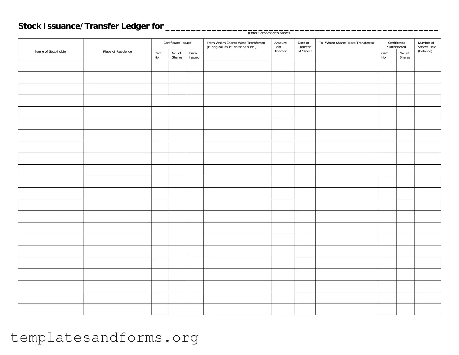 Fill in a Valid Stock Transfer Ledger Form