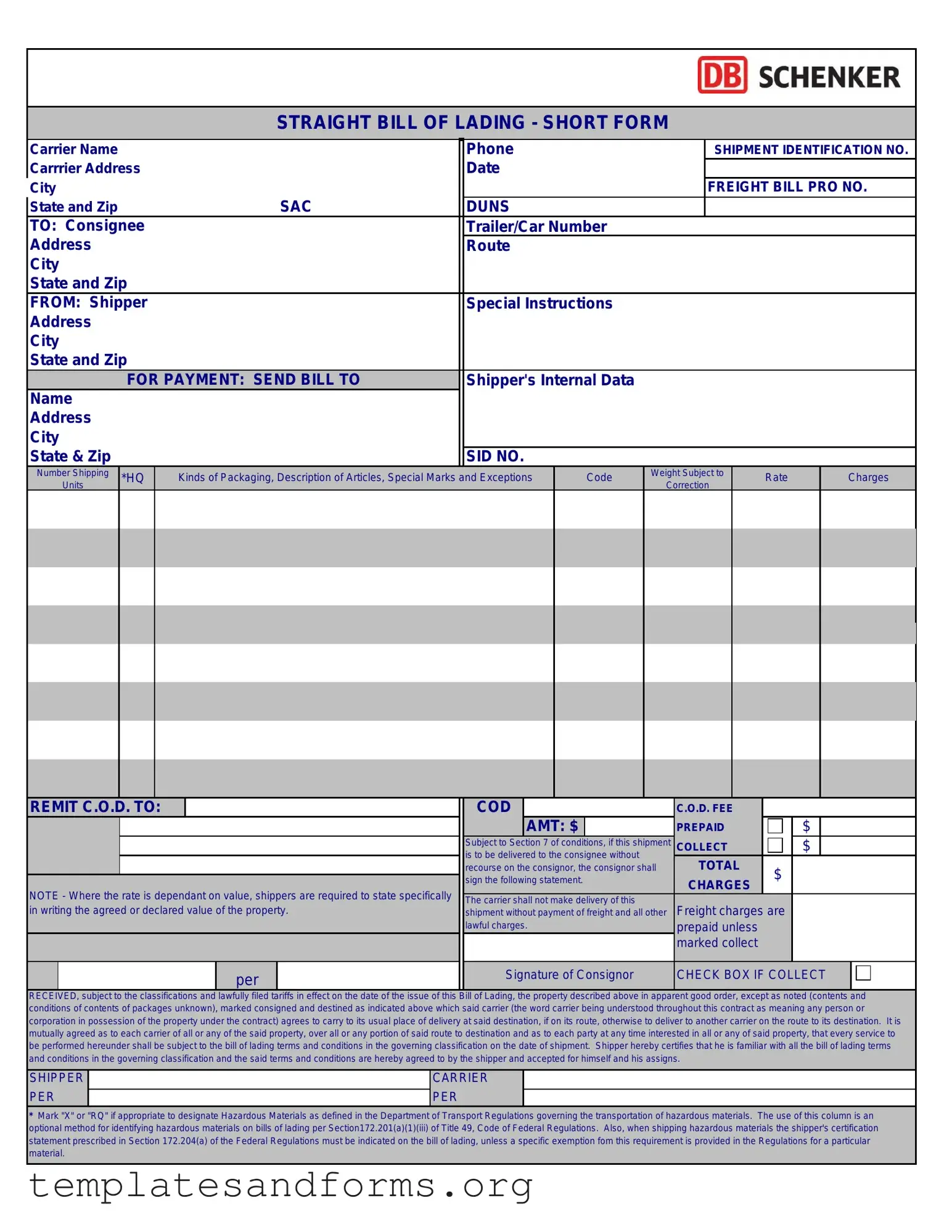 Fill in a Valid Straight Bill Of Lading Form