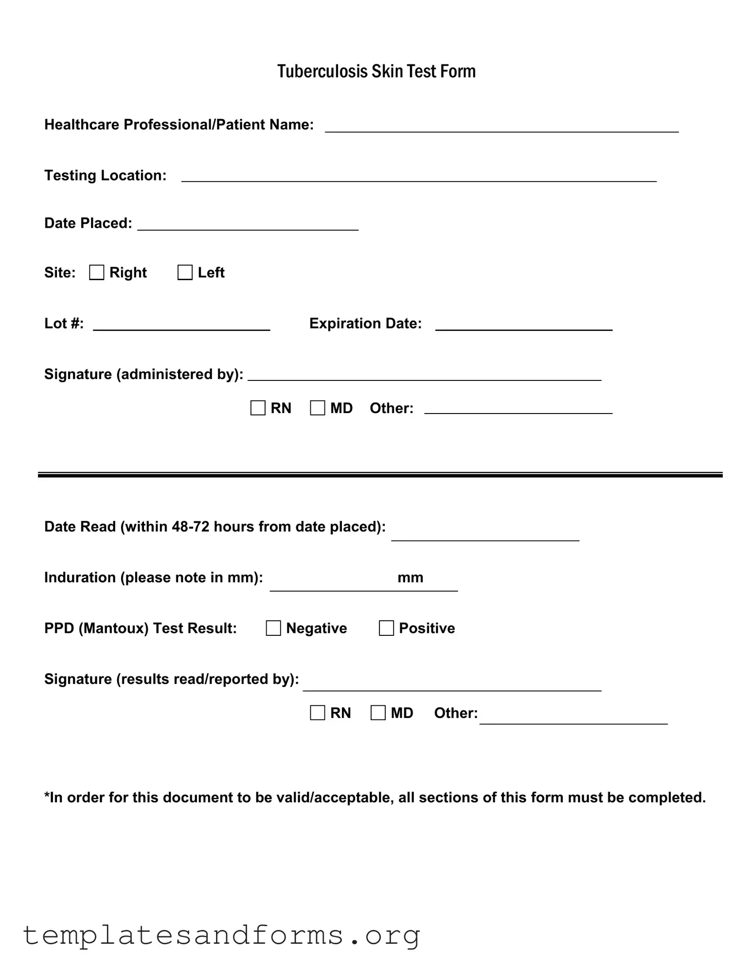 Fill in a Valid Tb Test Form