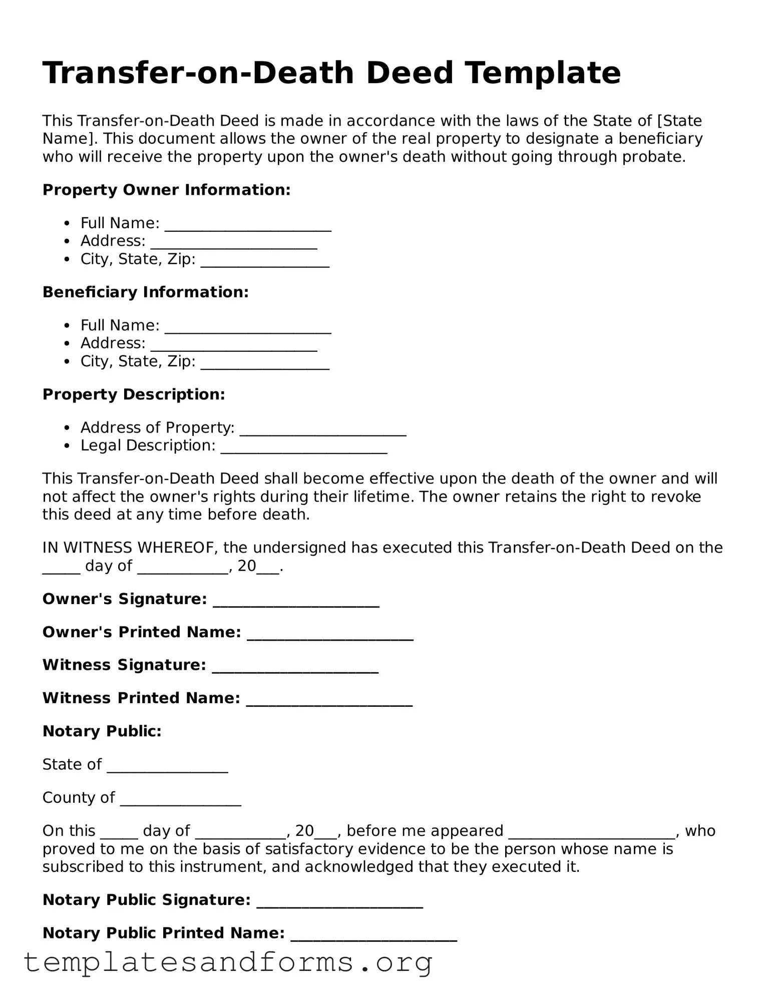Blank Transfer-on-Death Deed Document