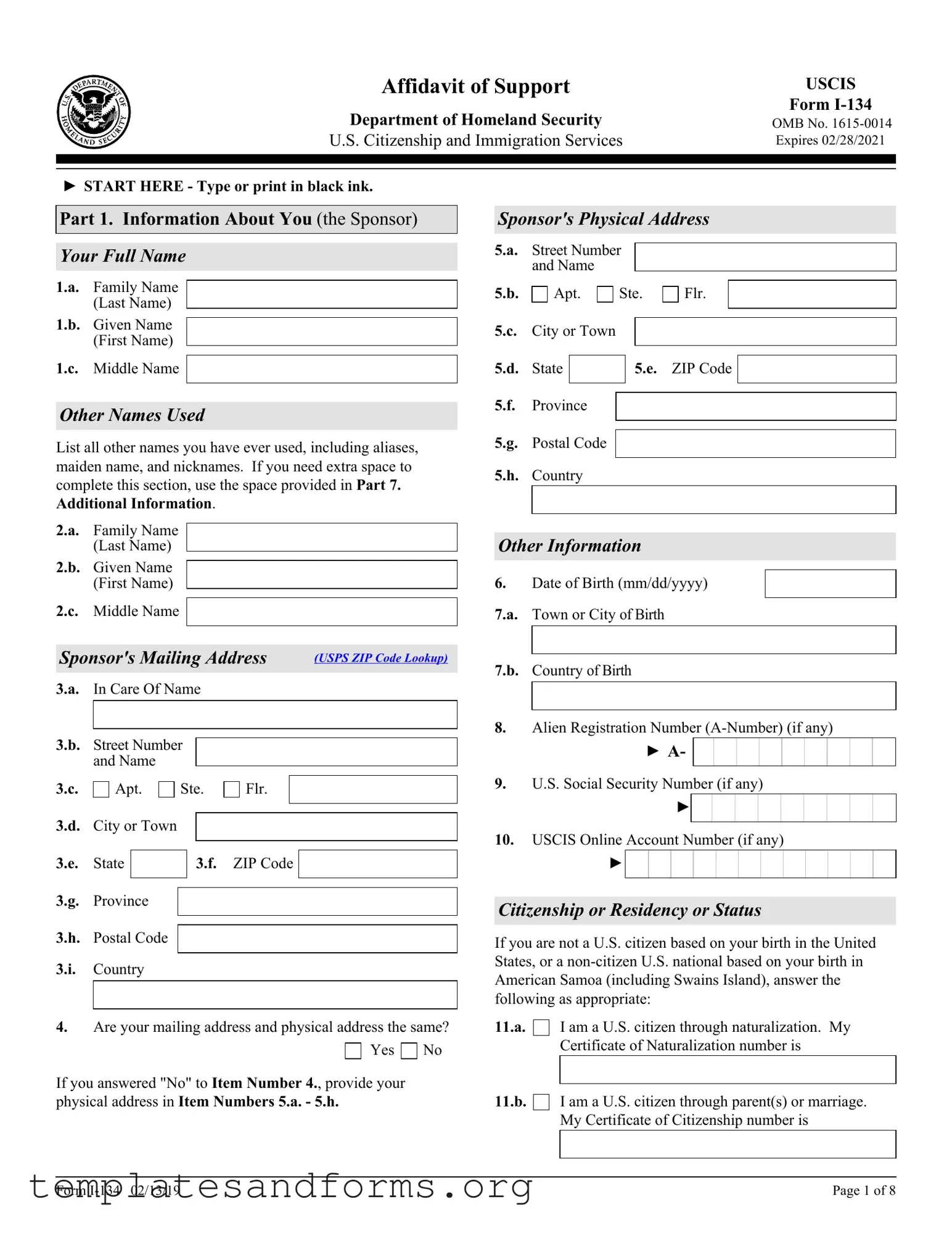 Fill in a Valid USCIS I-134 Form
