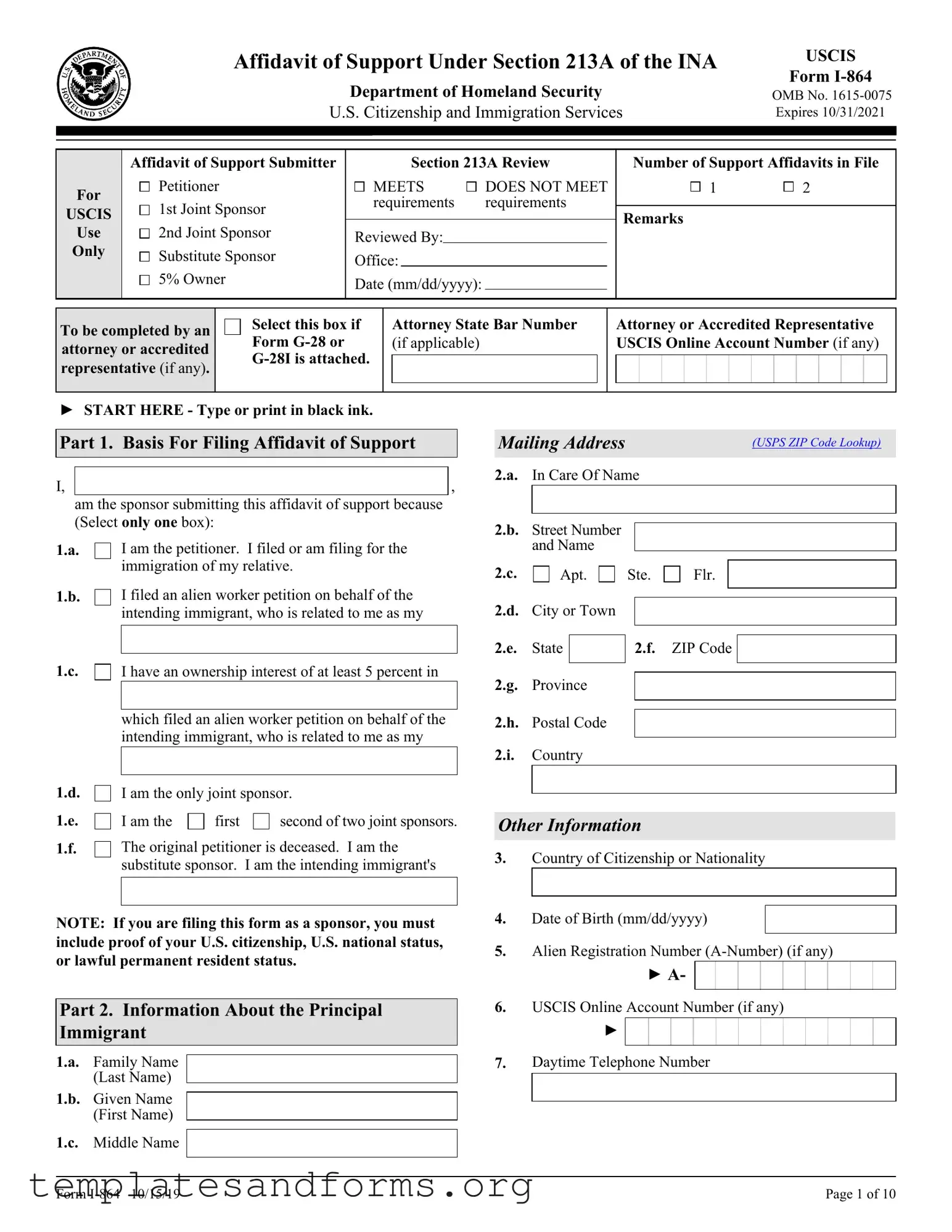 Fill in a Valid USCIS I-864 Form