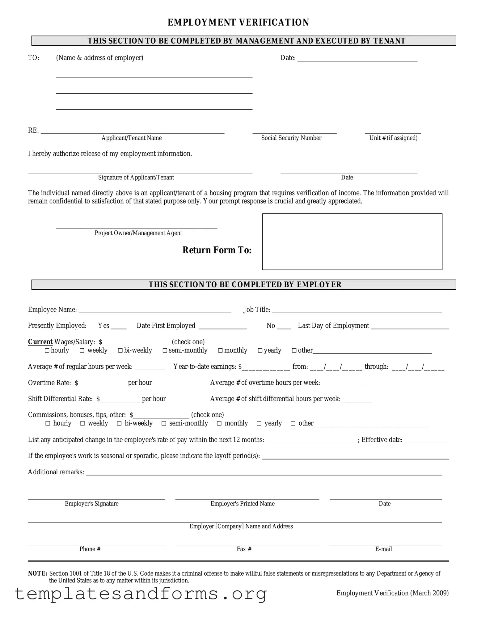 Fill in a Valid Employment verification form Form
