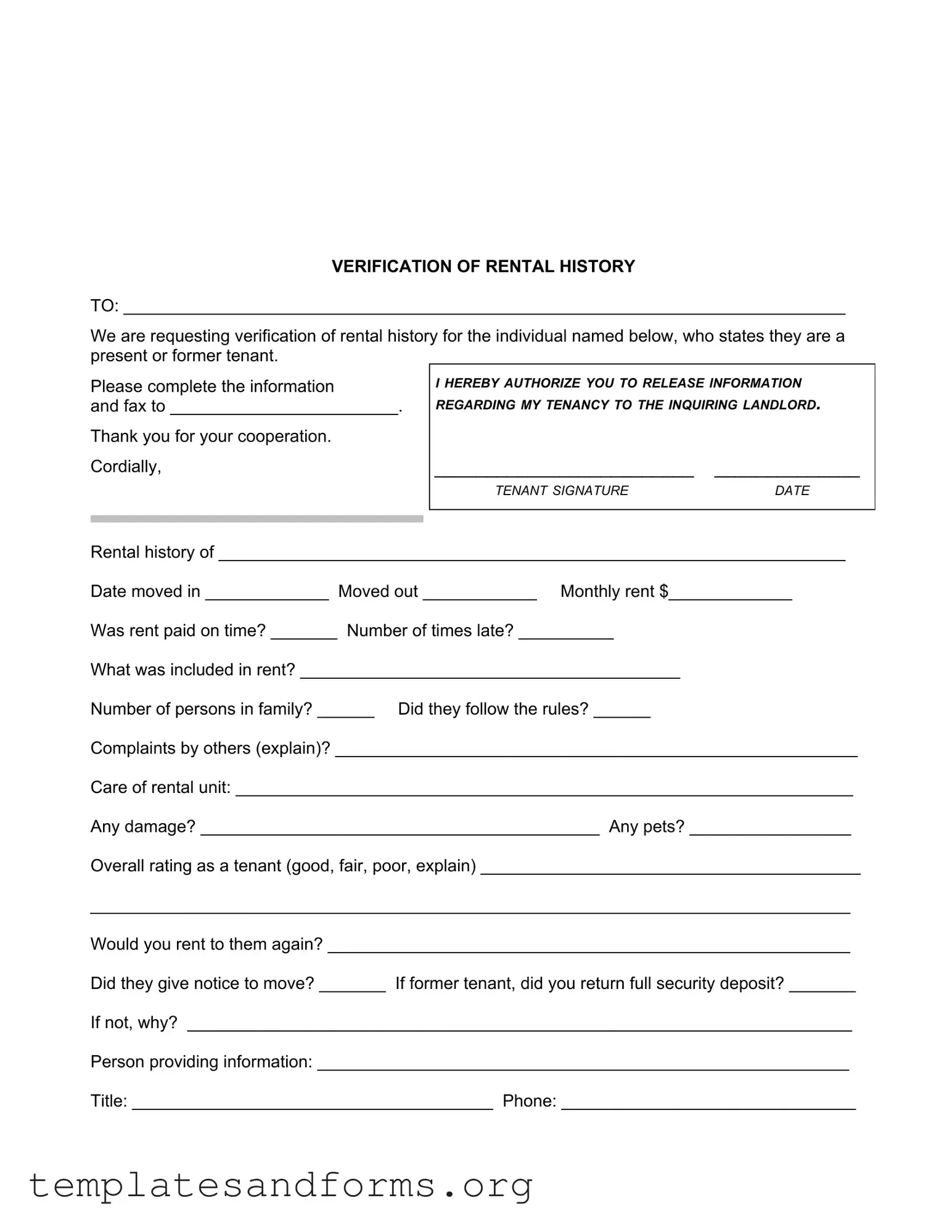 Fill in a Valid Verification Rental Form