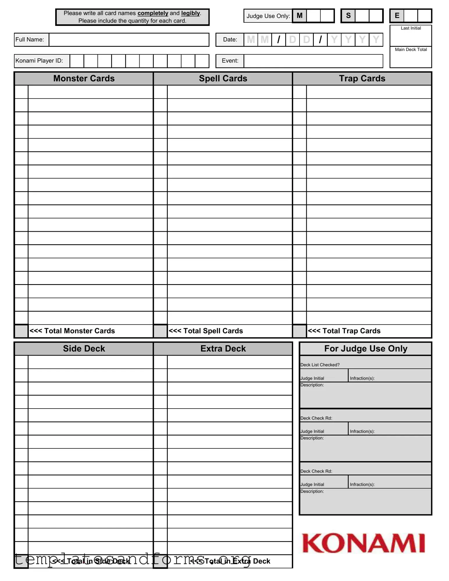 Fill in a Valid Konami Decklist Form